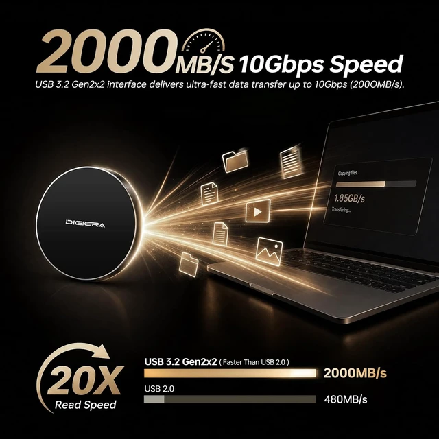 Alt view image 4 of 7 - 2TB Magnetic Portable SSD USB-C 3.2 Gen 2x2 External Drive Up to 2000MB/s, Compact & Durable, for iPhone 15/16 & Other USB-C Devices, Black