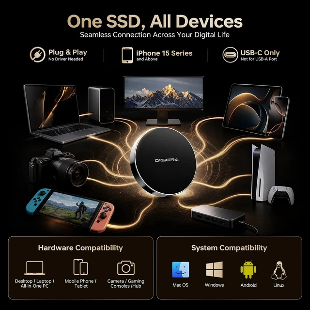 Alt view image 5 of 7 - 2TB Magnetic Portable SSD USB-C 3.2 Gen 2x2 External Drive Up to 2000MB/s, Compact & Durable, for iPhone 15/16 & Other USB-C Devices, Black