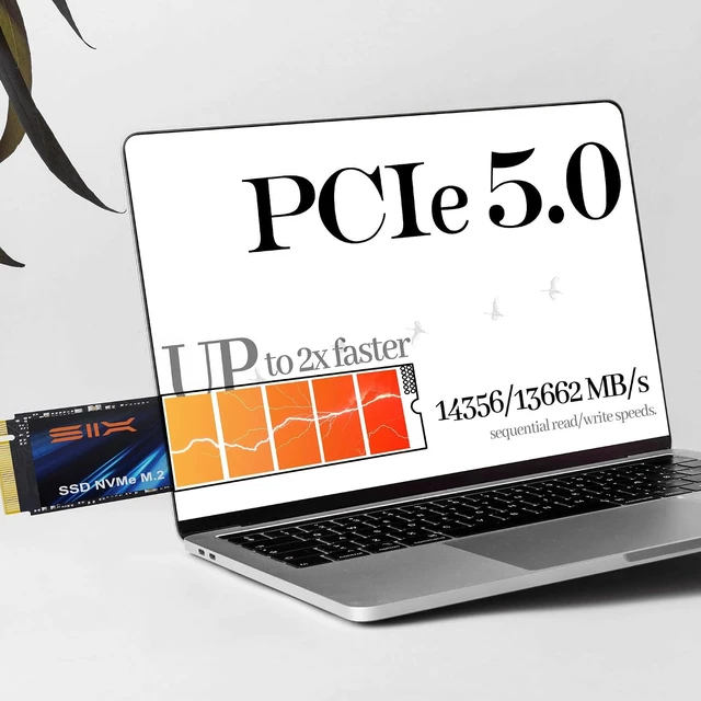 Alt view image 3 of 7 - 1TB M.2 2280 NVMe SSD PCIe Gen 5.0x4, Up to 14,300MB/s Sequential Speed, AI & Gaming Internal Drive for Laptop/Desktop PC with Heatsink