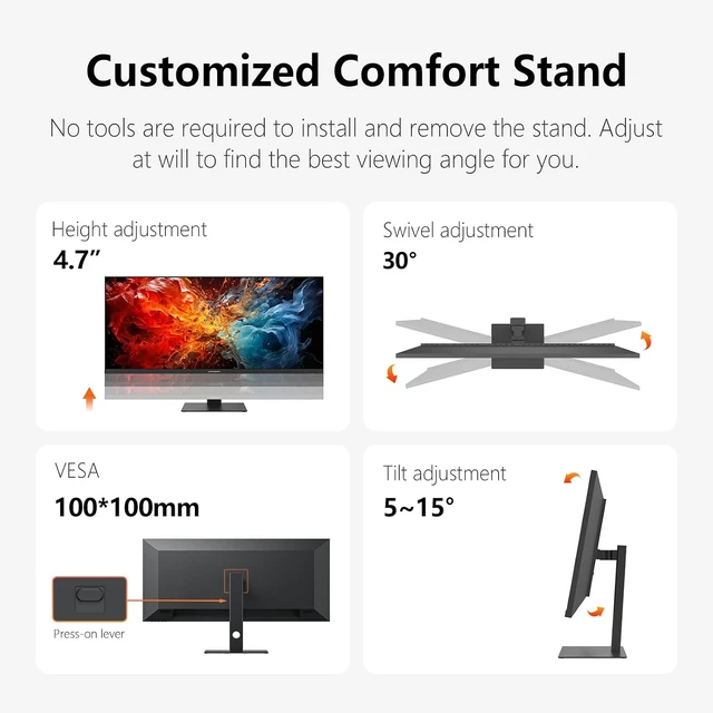 Alt view image 6 of 7 - 40" 5K 5120 x 2160p Ultrawide Monitor, 21:9 IPS 100Hz HDMI/DP/USB-C, FreeSync, HDR400, DeltaE2, Built-in Speakers, Height Adjustable, Black 40C1U