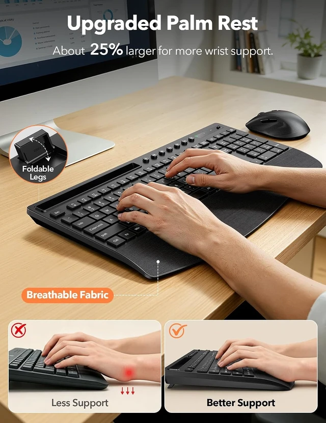 Alt view image 2 of 7 - Full-Size Wireless Keyboard & Mouse Combo with Wrist Rest, KM71