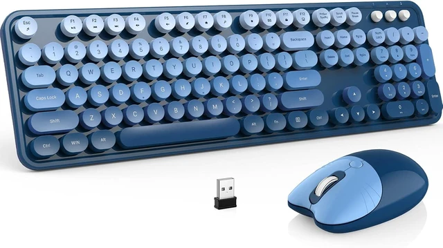 Main image of 2.4GHz Wireless Keyboard & Mouse Combo Full-Size Retro Round Keys, Plug & Play, 8 Multimedia & Shortcut Keys for Mac/Windows/PC Blue Gradient