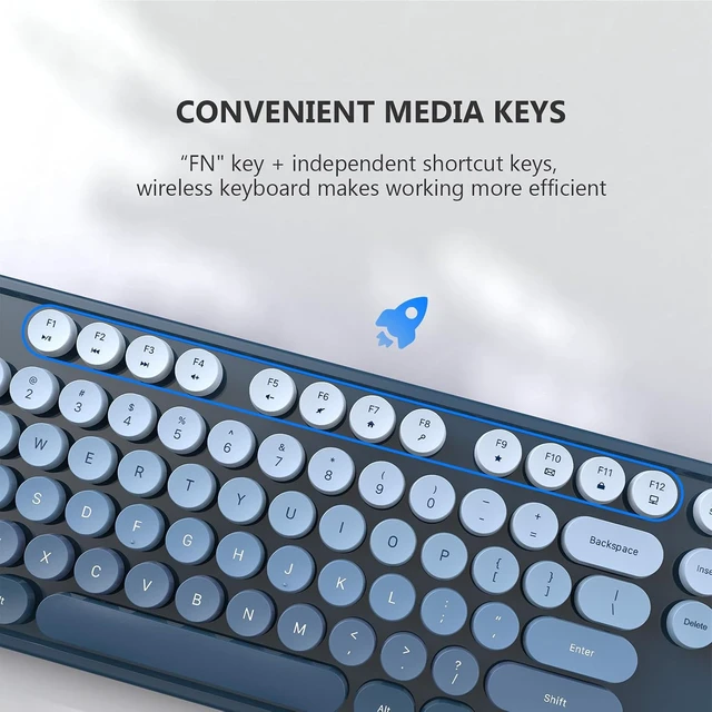 Alt view image 6 of 7 - 2.4GHz Wireless Keyboard & Mouse Combo Full-Size Retro Round Keys, Plug & Play, 8 Multimedia & Shortcut Keys for Mac/Windows/PC Blue Gradient