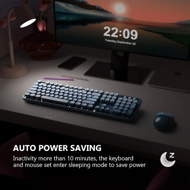 Alt view image 7 of 7 - 2.4GHz Wireless Keyboard & Mouse Combo Full-Size Retro Round Keys, Plug & Play, 8 Multimedia & Shortcut Keys for Mac/Windows/PC Blue Gradient