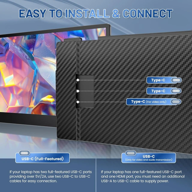 Alt view image 4 of 7 - 14.2" FHD 1080P IPS Laptop Screen Extender Triple Portable Monitor for 13"-17" Laptops, HDMI/USB-A/C Plug & Play for Windows, Mac, Android