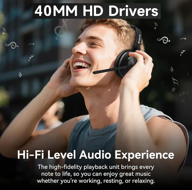 Alt view image 7 of 7 - Wireless Headset with Noise-Cancelling Mic for Work Bluetooth + USB Dongle Computer Headset with Mute Button, Long Battery Life for Zoom, Teams, Meetings & Home Office