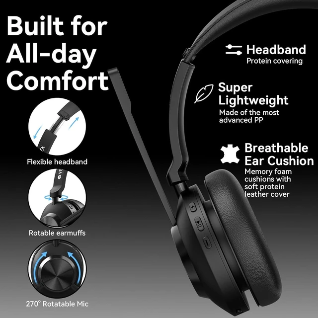 Alt view image 5 of 7 - Wireless Headset with Noise-Cancelling Mic for Work Bluetooth + USB Dongle Computer Headset with Mute Button, Long Battery Life for Zoom, Teams, Meetings & Home Office