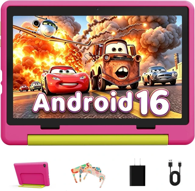Main image of 10-Inch Android 16 Kids Tablet with Case 24GB RAM 64GB ROM, 6000mAh Battery, Parental Control, Kids Mode, GMS Certified, Dual Camera, Gift, Pink