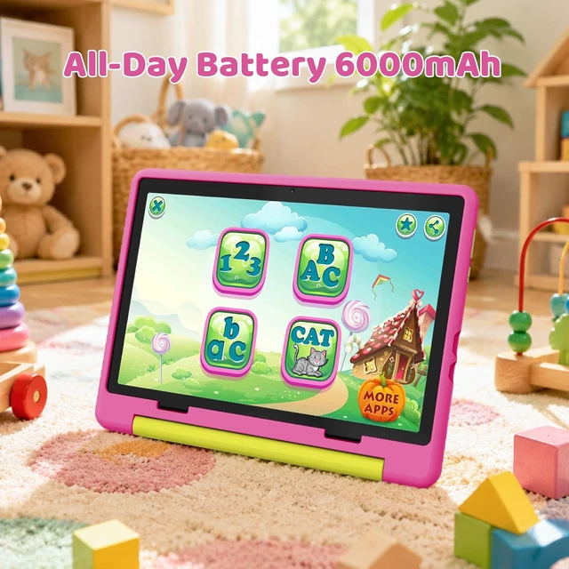 Alt view image 4 of 7 - 10-Inch Android 16 Kids Tablet with Case 24GB RAM 64GB ROM, 6000mAh Battery, Parental Control, Kids Mode, GMS Certified, Dual Camera, Gift, Pink