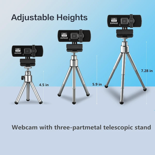 Alt view image 4 of 7 - 4K Ultra HD Webcam with Tripod & Microphone PDAF Autofocus, Privacy Cover, USB-A & USB-C Adapter, Plug & Play for Business Meetings & Live Streaming