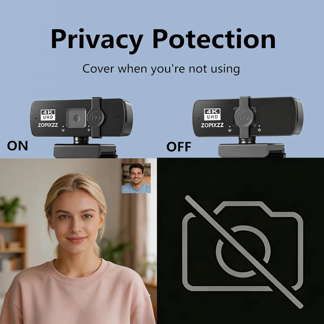 Alt view image 6 of 7 - 4K Ultra HD Webcam with Tripod & Microphone PDAF Autofocus, Privacy Cover, USB-A & USB-C Adapter, Plug & Play for Business Meetings & Live Streaming