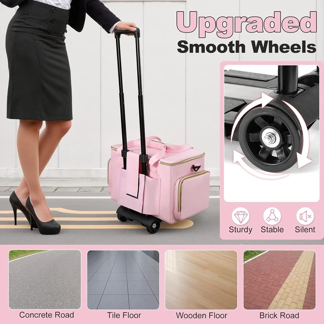 Alt view image 4 of 7 - Rolling Teacher Bag with Wheels Fits 17" Laptop, Pink