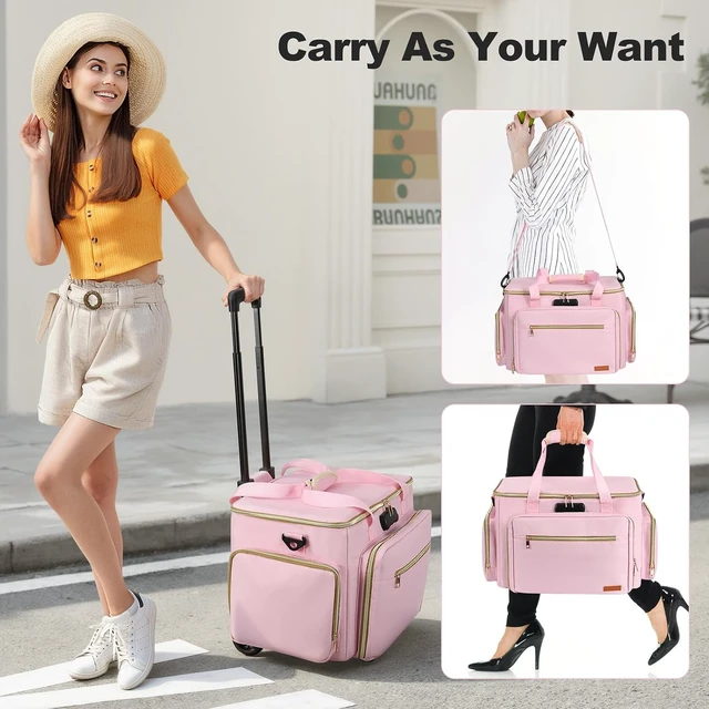 Alt view image 6 of 7 - Rolling Teacher Bag with Wheels Fits 17" Laptop, Pink