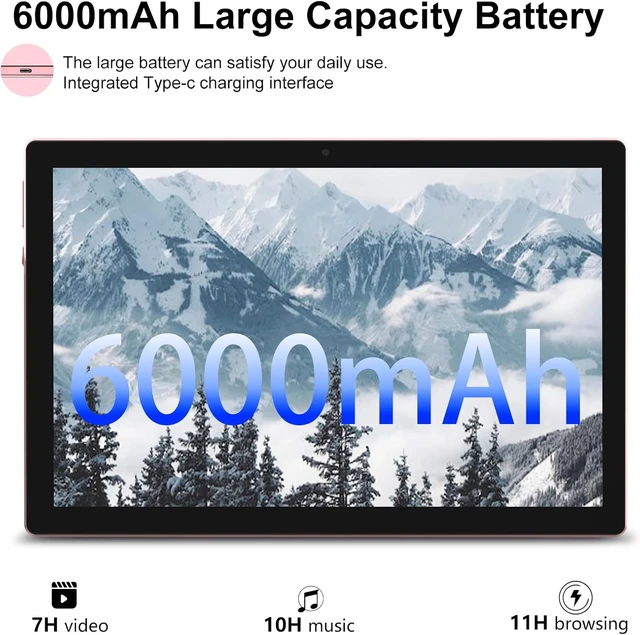 Alt view image 6 of 7 - 10-Inch Android 15 Tablet, 12GB RAM + 64GB ROM / 1TB Expansion 1.8GHz Quad-Core, 1280×800 HD Touchscreen, 8MP Camera, 6000mAh Battery, 2-in-1 with Keyboard Case Mouse Stylus, Pink