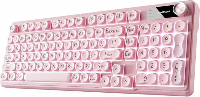 Main image of V102 Wireless Gaming Keyboard 98-Key with Screen & Media Knob, Custom RGB Backlit, Tri-Mode BT5.0/2.4GHz/Wired, Quiet Typing for Windows/Mac, Pink