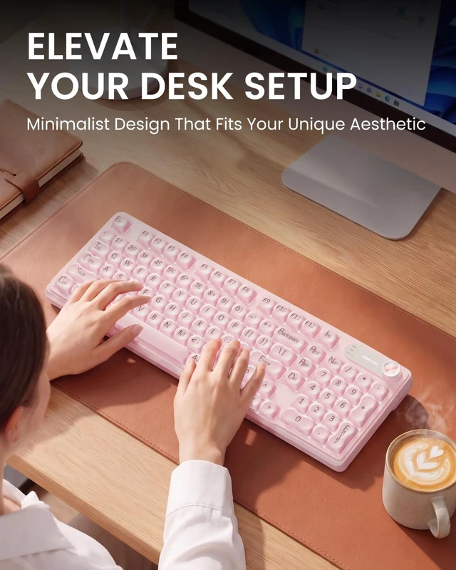 Alt view image 4 of 7 - V102 Wireless Gaming Keyboard 98-Key with Screen & Media Knob, Custom RGB Backlit, Tri-Mode BT5.0/2.4GHz/Wired, Quiet Typing for Windows/Mac, Pink