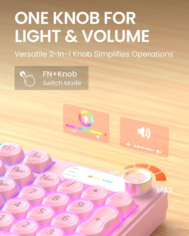 Alt view image 5 of 7 - V102 Wireless Gaming Keyboard 98-Key with Screen & Media Knob, Custom RGB Backlit, Tri-Mode BT5.0/2.4GHz/Wired, Quiet Typing for Windows/Mac, Pink