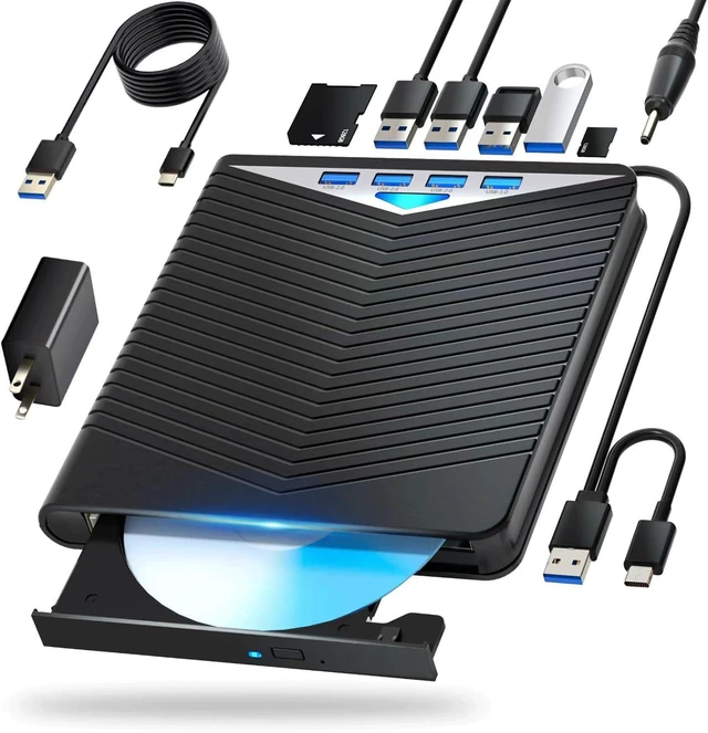 Main image of 7-in-1 External Blu-ray Read/Write Drive with Blu-ray Burner USB 3.0/Type-C, M-DISC Support, Compatible with Windows 7-11 & Mac/PC (Black)
