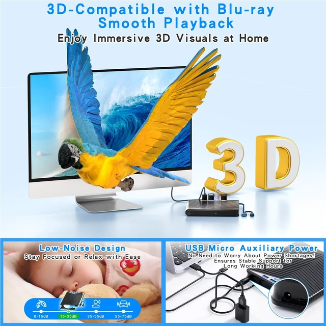 Alt view image 2 of 7 - 7-in-1 External Blu-ray Read/Write Drive with Blu-ray Burner USB 3.0/Type-C, M-DISC Support, Compatible with Windows 7-11 & Mac/PC (Black)
