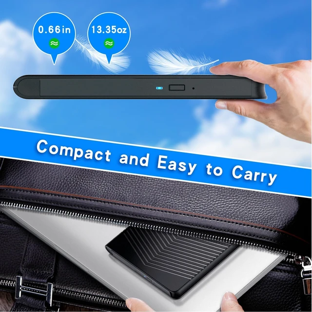 Alt view image 7 of 7 - 7-in-1 External Blu-ray Read/Write Drive with Blu-ray Burner USB 3.0/Type-C, M-DISC Support, Compatible with Windows 7-11 & Mac/PC (Black)