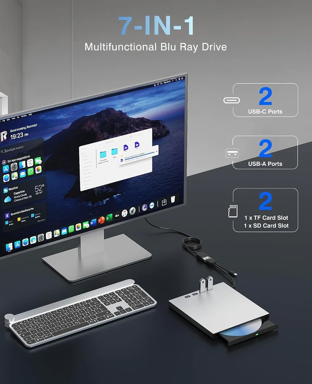 Alt view image 2 of 7 - USB 3.0 Type-C External Blu-ray Drive 100GB Blu-ray Burner