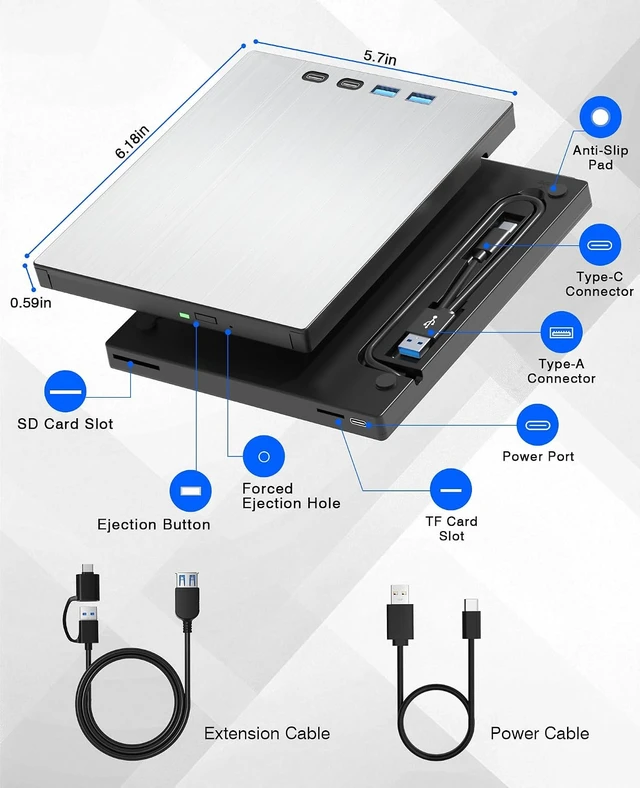 Alt view image 5 of 7 - USB 3.0 Type-C External Blu-ray Drive 100GB Blu-ray Burner