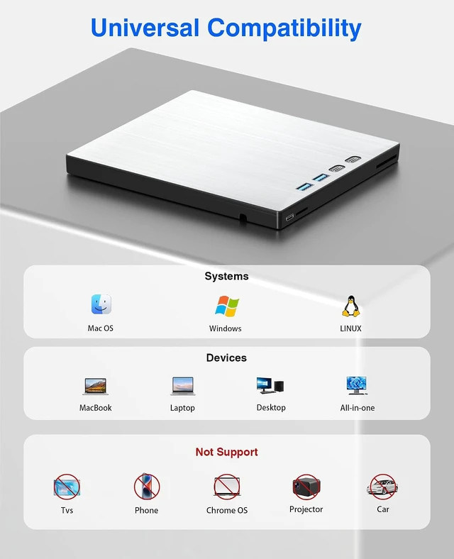 Alt view image 7 of 7 - USB 3.0 Type-C External Blu-ray Drive 100GB Blu-ray Burner