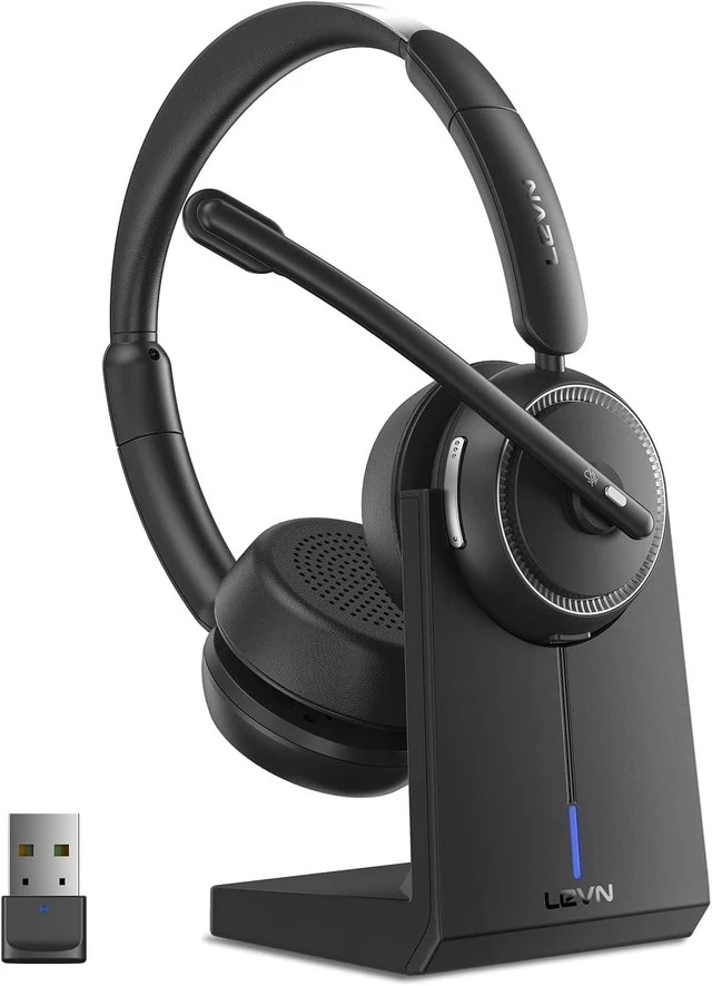 Main image of Bluetooth Wireless Headset with Noise-Cancelling Mic 65 Hrs Working Time, 2.4G for Work/Call Center/PC/Laptop, Teams & Zoom