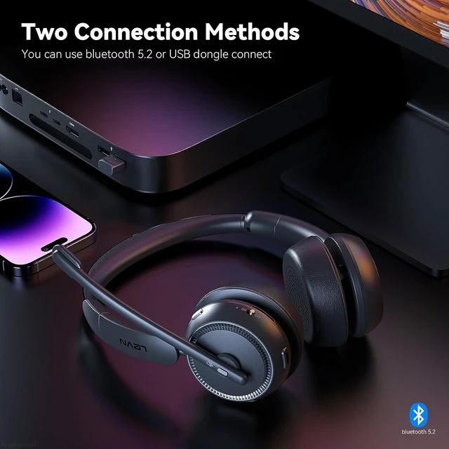 Alt view image 3 of 6 - Bluetooth Wireless Headset with Noise-Cancelling Mic 65 Hrs Working Time, 2.4G for Work/Call Center/PC/Laptop, Teams & Zoom