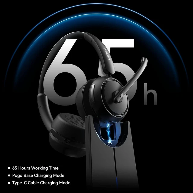 Alt view image 4 of 6 - Bluetooth Wireless Headset with Noise-Cancelling Mic 65 Hrs Working Time, 2.4G for Work/Call Center/PC/Laptop, Teams & Zoom