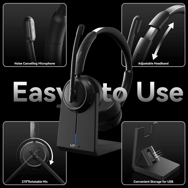 Alt view image 5 of 6 - Bluetooth Wireless Headset with Noise-Cancelling Mic 65 Hrs Working Time, 2.4G for Work/Call Center/PC/Laptop, Teams & Zoom