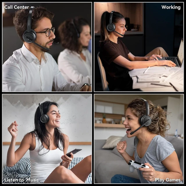 Alt view image 6 of 6 - Bluetooth Wireless Headset with Noise-Cancelling Mic 65 Hrs Working Time, 2.4G for Work/Call Center/PC/Laptop, Teams & Zoom