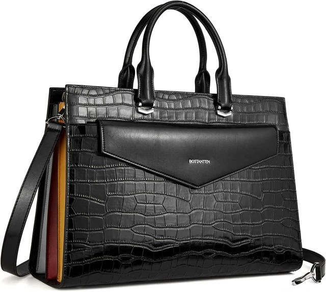 Main image of 15.6-Inch Genuine Leather Laptop Tote Briefcase for Women Work Handbag, Beige