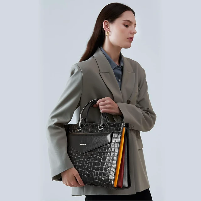 Alt view image 2 of 7 - 15.6-Inch Genuine Leather Laptop Tote Briefcase for Women Work Handbag, Beige