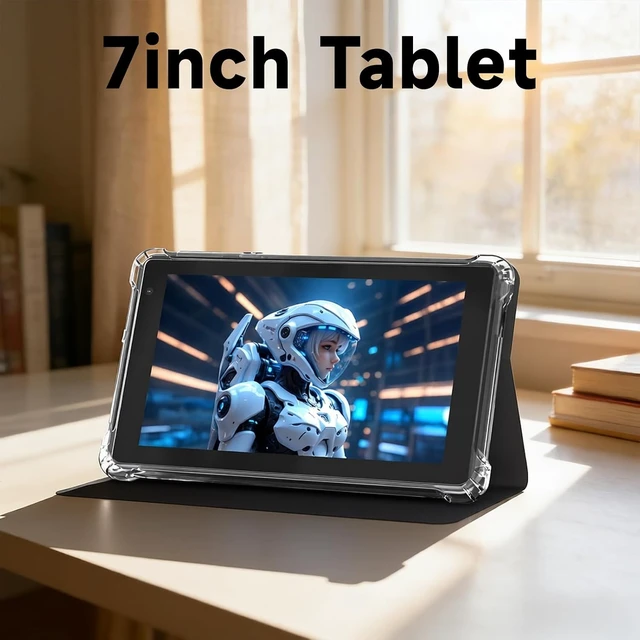 Alt view image 2 of 7 - 7-Inch Android 14 Tablet with Case 8GB RAM 32GB Storage, Quad-Core, Dual Camera, WiFi & BT (with Tablet Cover)