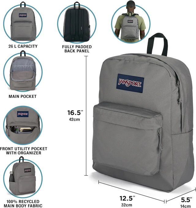 Alt view image 2 of 7 - NCAA Officially Licensed Stanford Cardinal Backpack Superbreak Plus with Padded 15'' Laptop Sleeve, Durable Daypack with Bottle Pocket, Graphite Grey