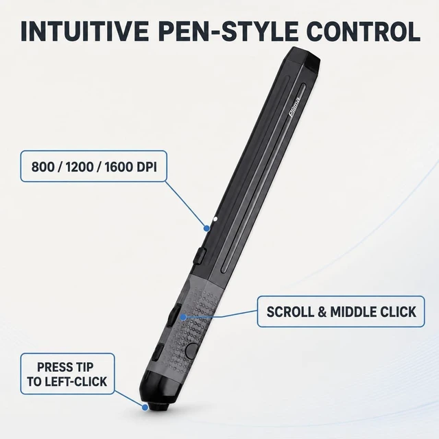 Alt view image 6 of 7 - Ergonomic Rechargeable Pocket Pen Mouse Bluetooth/2.4GHz (Black)