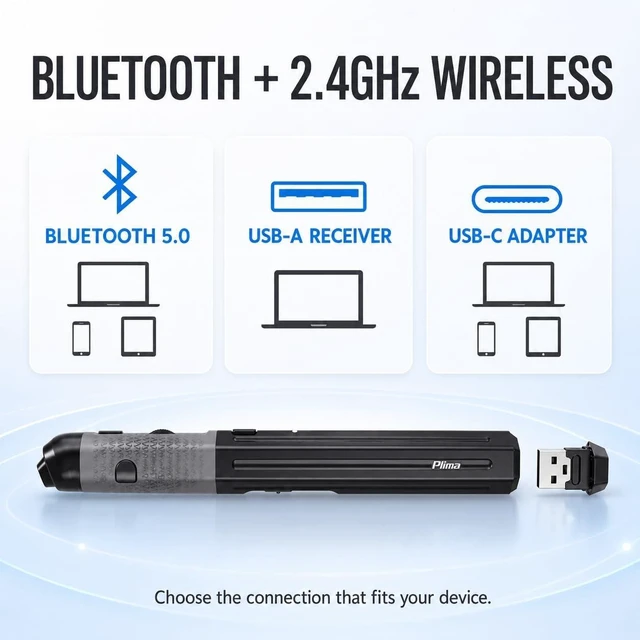 Alt view image 7 of 7 - Ergonomic Rechargeable Pocket Pen Mouse Bluetooth/2.4GHz (Black)