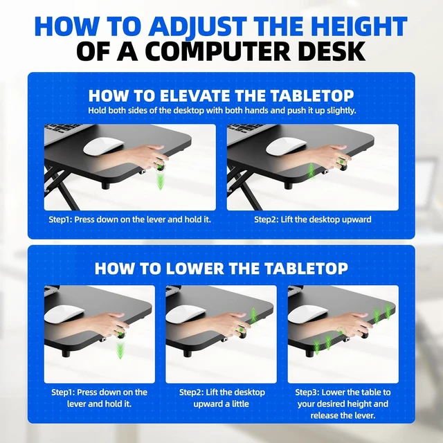 Alt view image 7 of 7 - Height-Adjustable Standing Desk Converter Sit-to-Stand Desk Riser for Laptop & Single Monitor, Ergonomic Home Office Workstation, Black