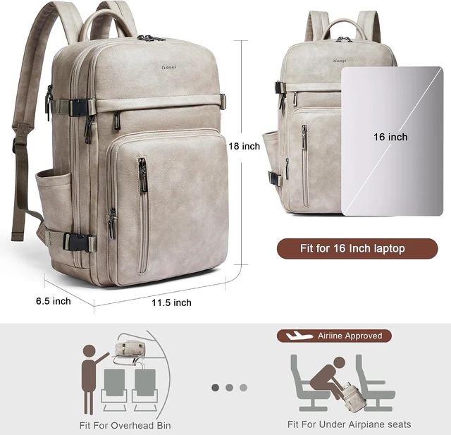 Alt view image 2 of 7 - Vegan Leather Backpack for Women & Men Fits 17.0" Laptop, Stylish Lay-Flat Carry-On Travel Backpack with Luggage Strap