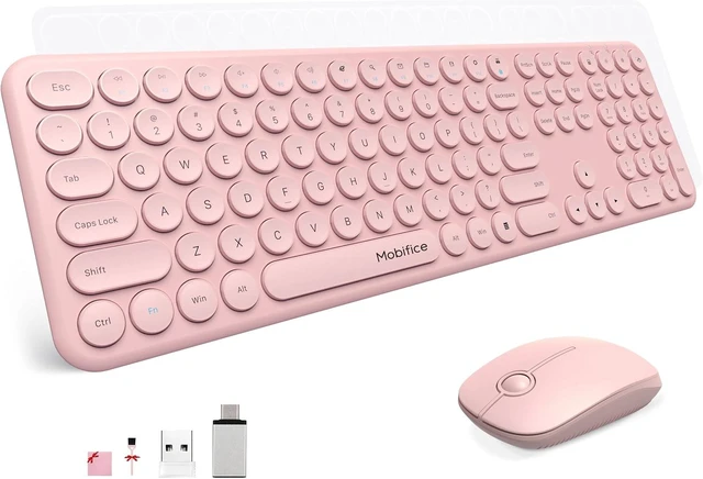 Main image of 2.4GHz Wireless Keyboard & Mouse Combo Plug & Play Full-Size Silent Retro Slim Cute Pink Set for Office Windows/Mac/PC/Laptop/TabletPeach