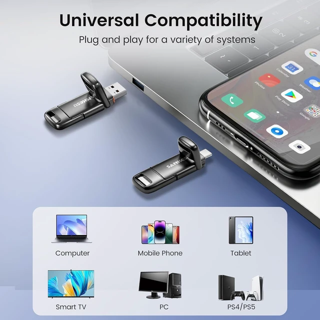 Alt view image 6 of 6 - 1TB Dual USB-A & USB-C Flash Drive USB 3.2 Gen 1, 400MB/s Solid State Thumb Drive for iPhone 15/16/17, Android, Tablet, Laptop, Mac & Smart TV (1-Pack)