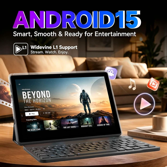Alt view image 6 of 7 - 10-Inch Android 15 2-in-1 Tablet with Keyboard