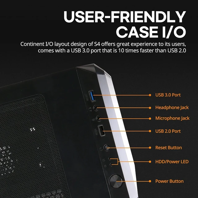 Alt view image 5 of 7 - S4 Compact ATX Mid-Tower Desktop PC Case with 2×120mm Fans