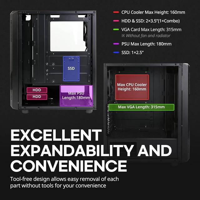 Alt view image 6 of 7 - S4 Compact ATX Mid-Tower Desktop PC Case with 2×120mm Fans