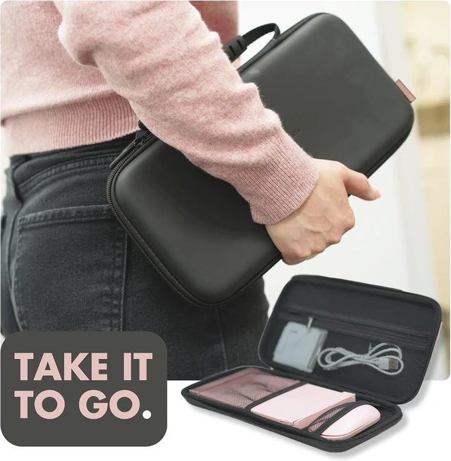 Alt view image 4 of 7 - Wireless Foldable Keyboard & Mouse Set 106 Full-Sized Keys, BT + 2.4GHz, Carrying Case & Phone Stand, Portable Travel Combo for Laptop & Desktop, Pink