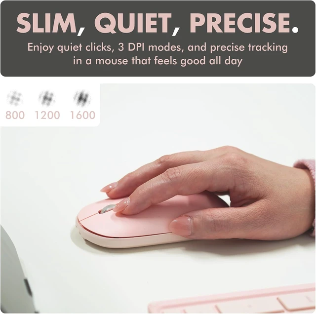 Alt view image 6 of 7 - Wireless Foldable Keyboard & Mouse Set 106 Full-Sized Keys, BT + 2.4GHz, Carrying Case & Phone Stand, Portable Travel Combo for Laptop & Desktop, Pink