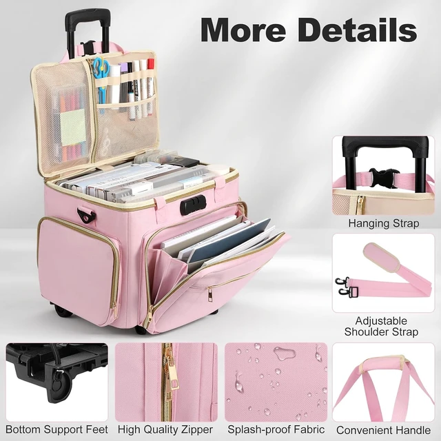 Alt view image 7 of 7 - Rolling Teacher Bag with Wheels Fits 17" Laptop, Pink