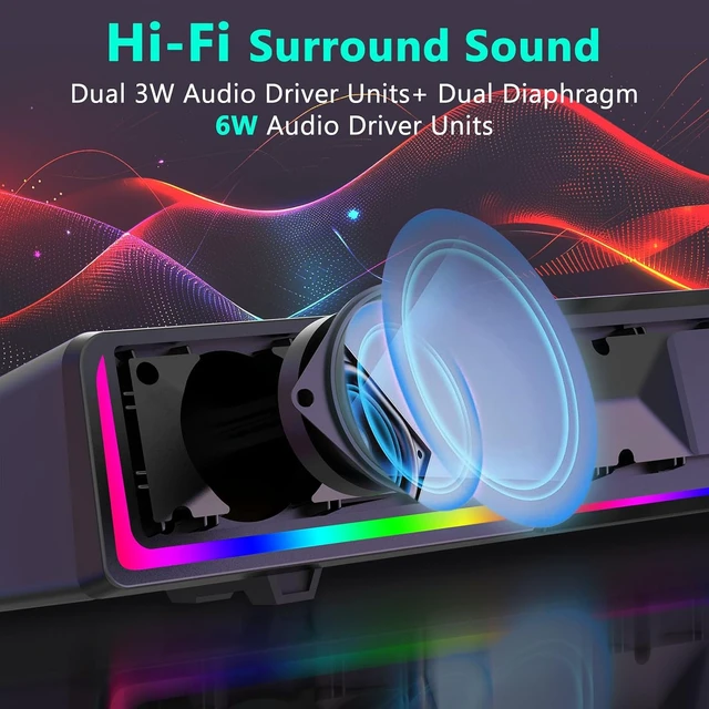 Alt view image 3 of 7 - Bluetooth/USB Dual-Connection Computer Soundbar Speaker