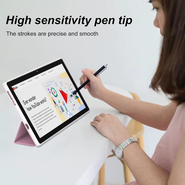 Alt view image 4 of 7 - 10-Inch Android 15 Tablet, 12GB RAM + 64GB ROM / 1TB Expansion 1.8GHz Quad-Core, 1280×800 HD Touchscreen, 8MP Camera, 6000mAh Battery, 2-in-1 with Keyboard Case Mouse Stylus, Pink